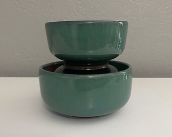 Small and Medium Low Ceramic Cylinder Bowls, Set of 2 - Teal Blue