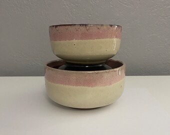Small and Medium Low Ceramic Cylinder Bowls, Set of 2 - Red Cream