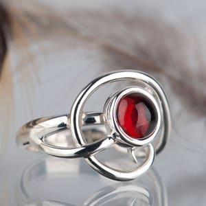 Sterling silver natural red garnet twisted ring