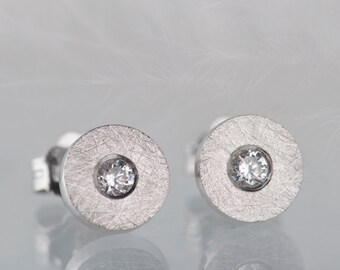 Minimalist sterling silver diamond, moissanite or white sapphire stud earrings