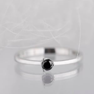 14K white, yellow or rose gold black diamond delicate engagement ring
