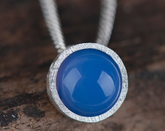Blue agate tiny pendant necklace