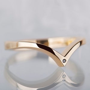 14K yellow, white or rose gold small black diamond chevron ring
