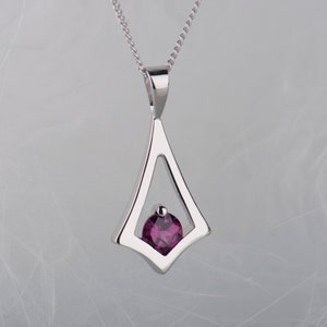 Sterling silver rhodolite garnet kite pendant necklace