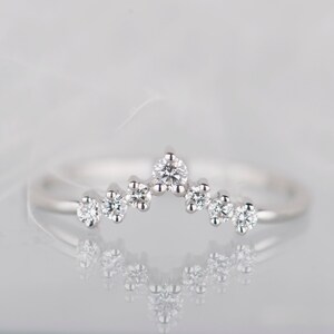 Sterling silver diamond, moissanite or white sapphire chevron wedding band