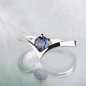 14K white, yellow, rose gold or sterling silver alexandrite chevron engagement ring