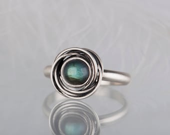 Sterling silver organic labradorite ring