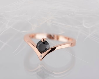 14K rose gold black diamond chevron engagement ring