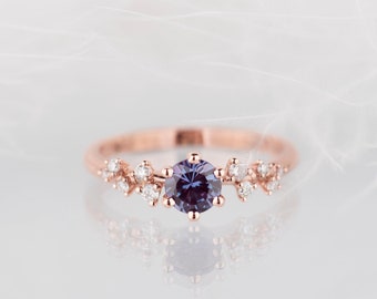 14K Gold Multistone Verlobungsring aus Alexandrit und Moissanit