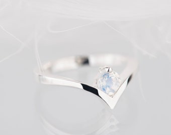 Sterling silver moonstone chevron promise ring