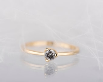 14K yellow, rose or white gold salt and pepper diamond solitaire engagement ring