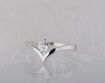 Sterling silver white sapphire chevron promise ring