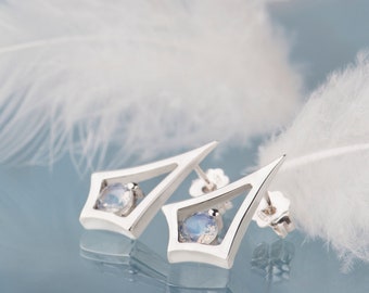 Sterling silver blue moonstone kite stud earrings