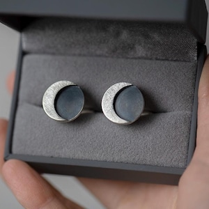 Black sterling silver half moon cufflinks