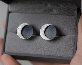 Black sterling silver half moon cufflinks