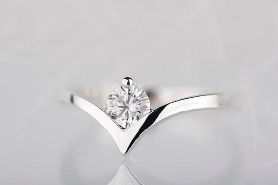 14K white, yellow or rose gold  natural diamond chevron ring