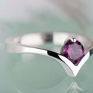 Sterling silver rhodolite garnet engagement chevron ring