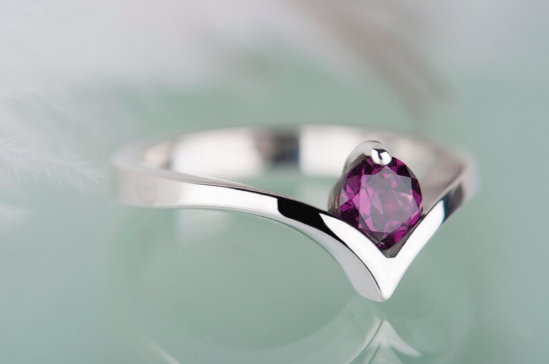Sterling silver rhodolite garnet engagement chevron ring