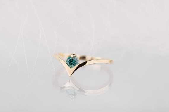 14K yellow, white or rose gold lab created emerald moissanite chevron solid engagement ring