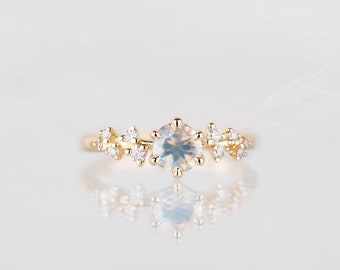 14K Gold Multistein Mondstein Verlobungsring