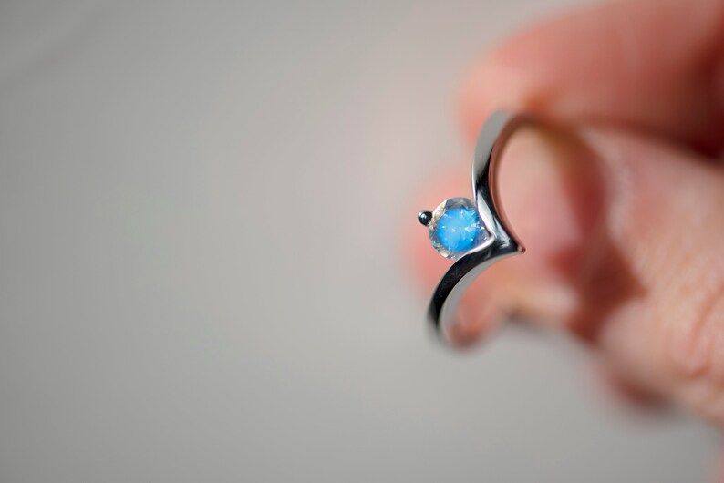 Sterling silver moonstone engagement chevron ring