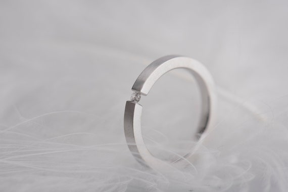 14K white, yellow or rose gold diamond tension engagement ring