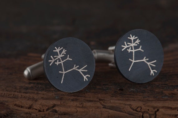 Black sterling silver Darwin tree of life round cufflinks