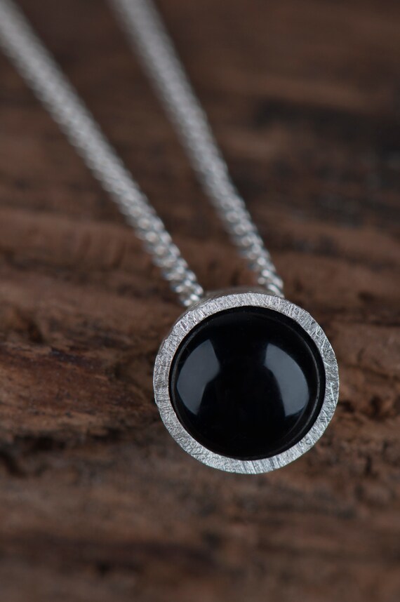 Sterling silver tiny black onyx pendant necklace