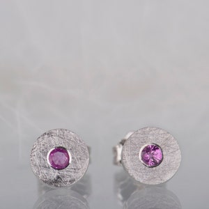 Sterling silver pink sapphire simple stud earrings
