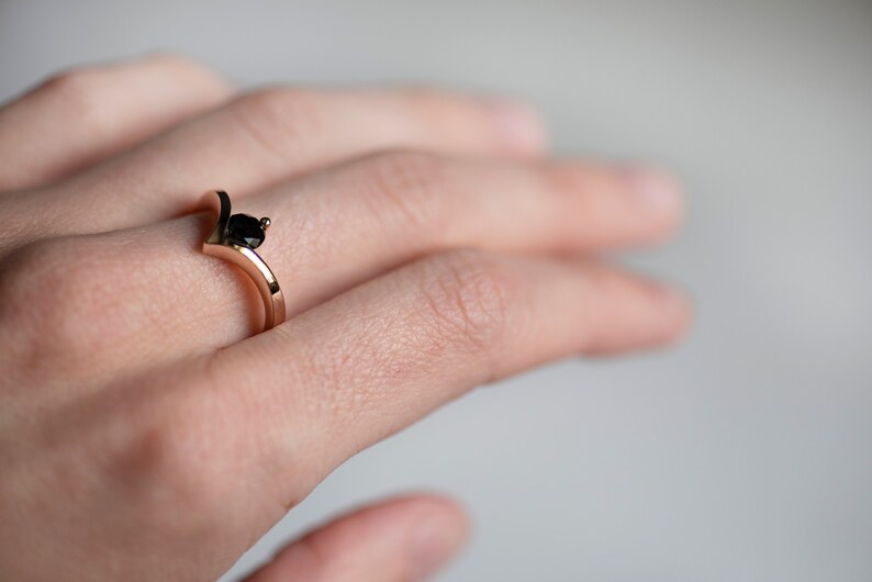 14K rose gold black diamond ring