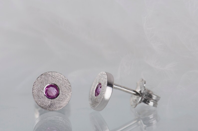 Sterling silver pink sapphire simple studs