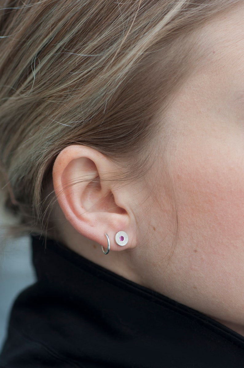 Sterling silver pink sapphire simple stud earrings