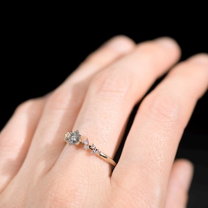 14K gold salt and pepper diamond and white diamonds engagement ring on hand