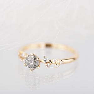 14K gold salt and pepper diamond and white diamonds engagement ring
