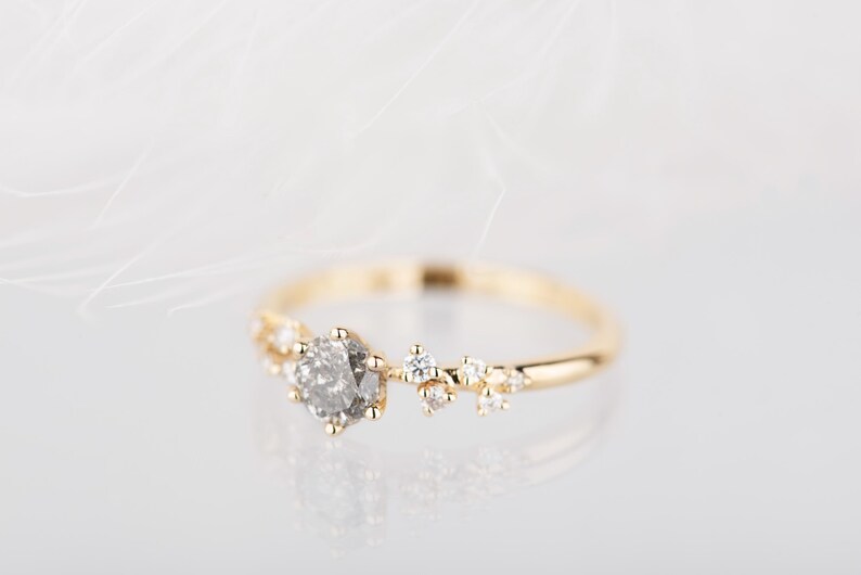 14K gold salt and pepper diamond and white diamonds engagement ring