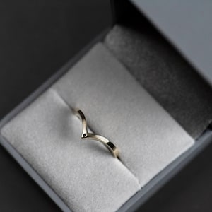 14K yellow gold small black diamond chevron wedding band