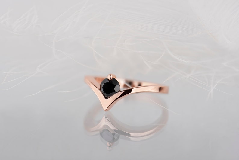 14K rose gold black diamond ring