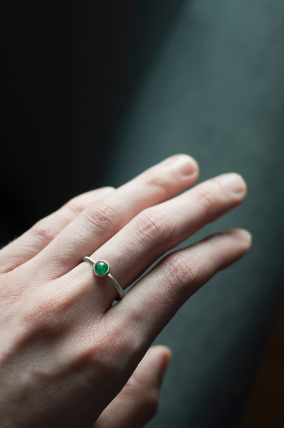 Sterling silver aventurine dainty ring