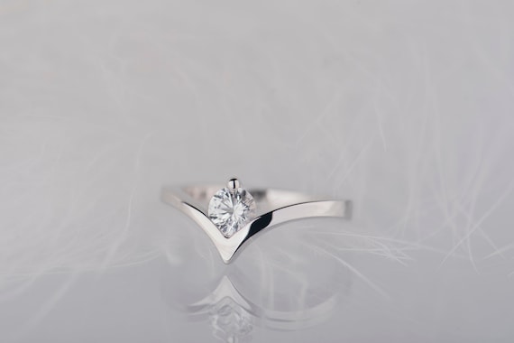 Sterling silver white sapphire chevron promise ring