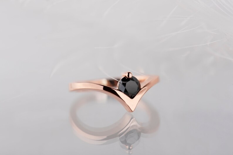 14K rose gold black diamond ring