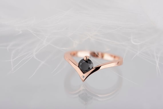 14K rose gold black diamond chevron engagement ring