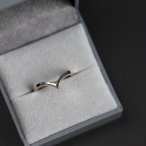 14K yellow gold small black diamond chevron wedding band