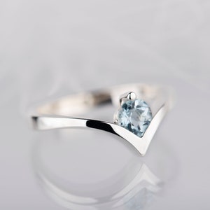 Sterling silver natural aquamarine chevron ring