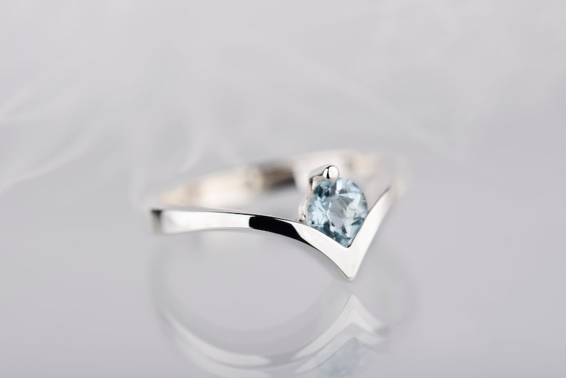 Sterling silver natural aquamarine chevron ring