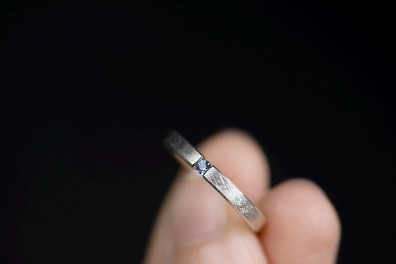 Sterling silver lab created alexandrite tension promise unisex ring