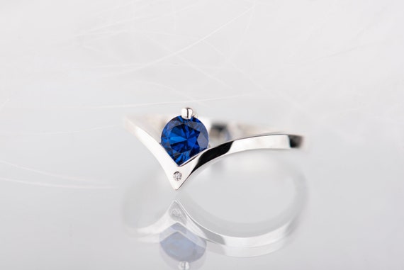 Sterling silver blue sapphire chevron ring