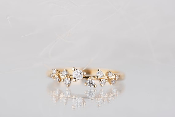 14K gold multistone diamonds or moissanites ring