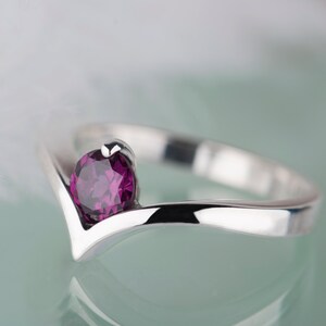 Sterling silver rhodolite garnet engagement chevron ring