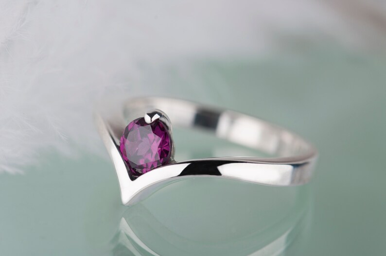 Sterling silver rhodolite garnet engagement chevron ring