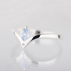 Sterling silver moonstone engagement chevron ring